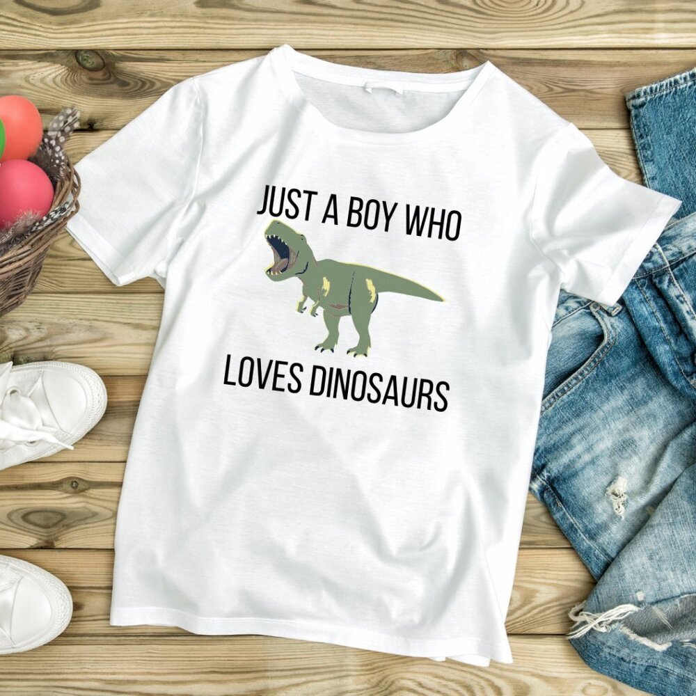 Loves Dinosaurs | Kids White Graphic Tee (XS–XL) - Picture 1 of 3